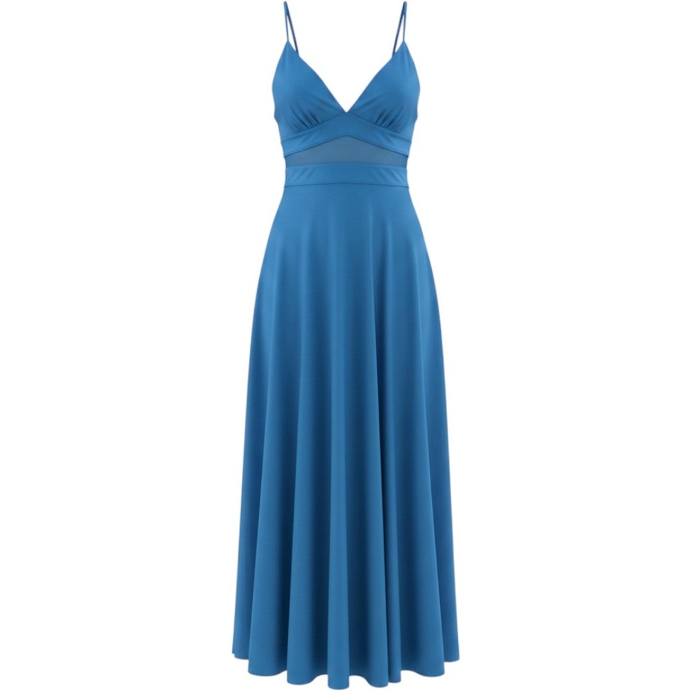 Vintage Deena 70s Blue Maxi Lingerie Nightgown Dress SMALL Mesh Midriff Glam